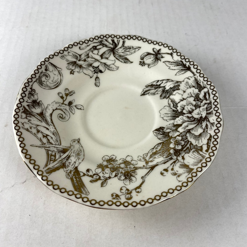 PTS International Adele's Gold Fine China Saucer Bird Floral